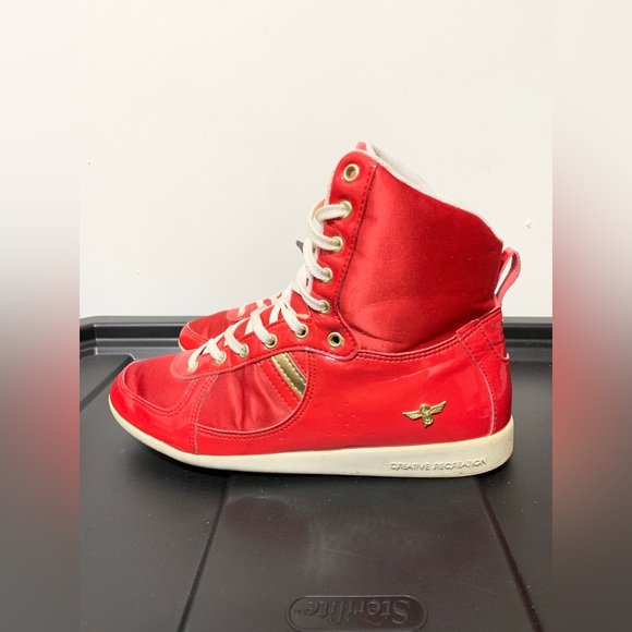 Creative Recreation Cesario Hi Hightops Red Silk & Faux Leather Sneakers 39 - Picture 3 of 5